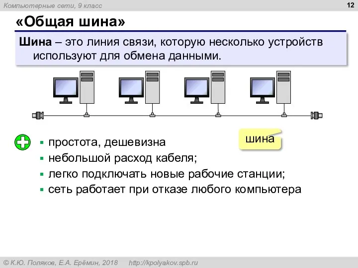 «Общая шина» Шина – это линия связи, которую несколько устройств используют для