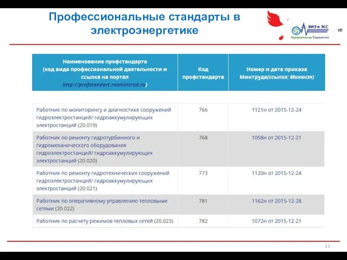 Профессиональные стандарты в электроэнергетике