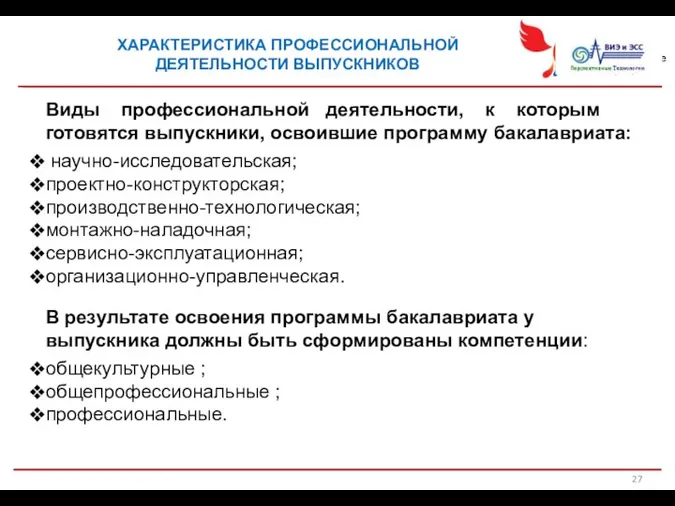 ХАРАКТЕРИСТИКА ПРОФЕССИОНАЛЬНОЙ ДЕЯТЕЛЬНОСТИ ВЫПУСКНИКОВ Виды профессиональной деятельности, к которым готовятся выпускники, освоившие