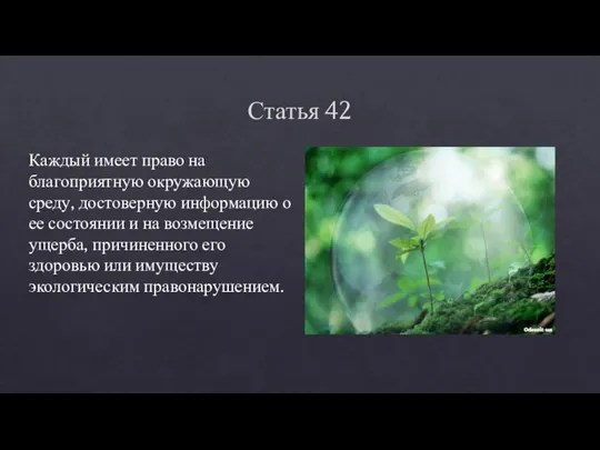 Статья 42 Каждый имеет право на благоприятную окружающую среду, достоверную информацию о