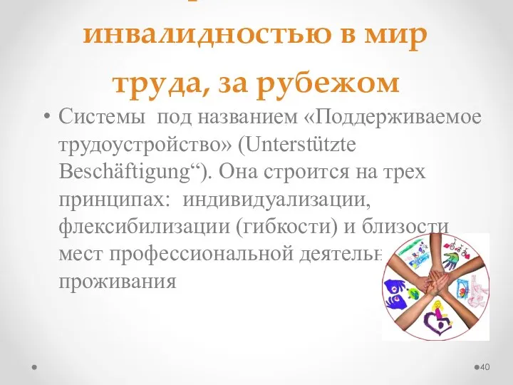 Интеграции людей с инвалидностью в мир труда, за рубежом Системы под названием