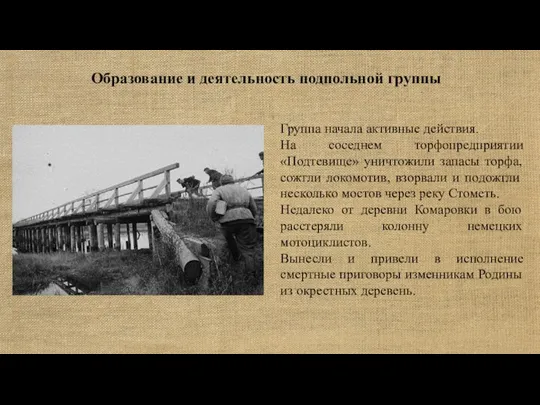 Группа начала активные действия. На соседнем торфопредприятии «Подтевище» уничтожили запасы торфа, сожгли