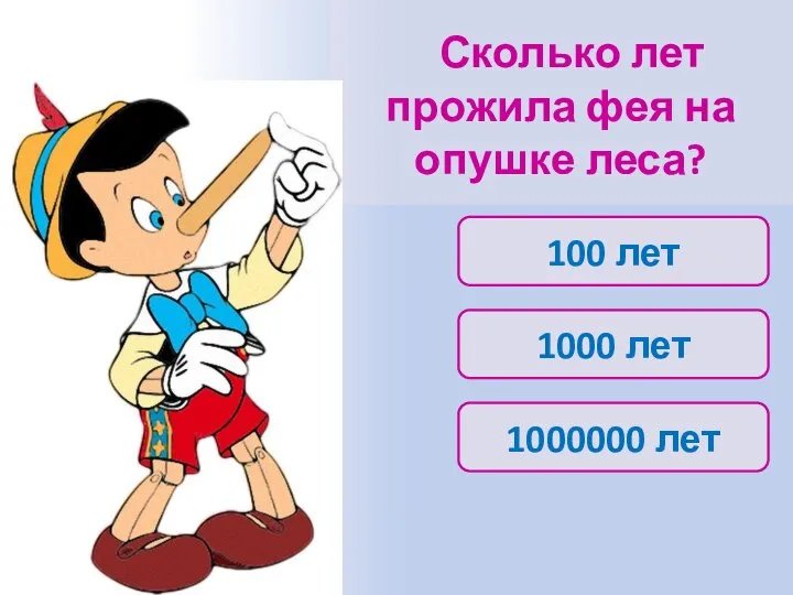 Сколько лет прожила фея на опушке леса? 1000000 лет 1000 лет 100 лет