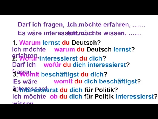 2. Wofür interessierst du dich? Ich möchte erfahren, warum du Deutsch lernst?