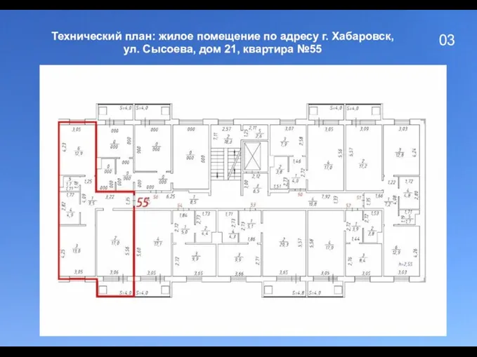 03 Технический план: жилое помещение по адресу г. Хабаровск, ул. Сысоева, дом 21, квартира №55