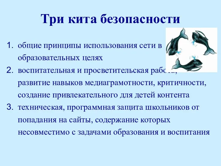 Три кита безопасности общие принципы использования сети в образовательных целях воспитательная и