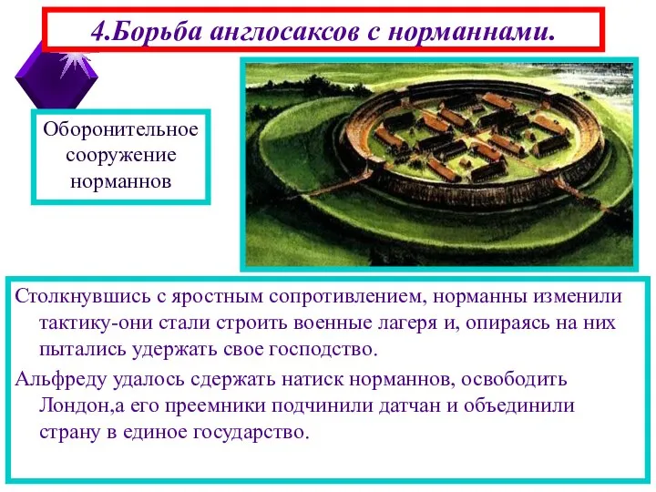 4.Борьба англосаксов с норманнами. Столкнувшись с яростным сопротивлением, норманны изменили тактику-они стали