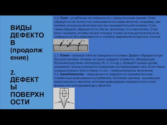 Лекция №4 ВИДЫ ДЕФЕКТОВ (продолжение) 2. ДЕФЕКТЫ ПОВЕРХНОСТИ 2.6. Спай – углубление