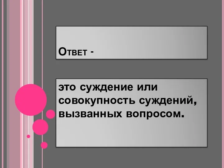 Ответ - это суждение или совокупность суждений, вызванных вопросом.