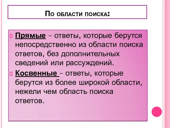 По области поиска: Прямые – ответы, которые берутся непосредственно из области поиска