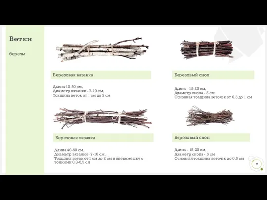 Ветки Березовая вязанка Длина 40-50 см, Диаметр вязанки - 7-10 см, Толщина