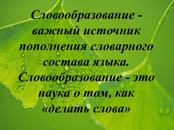 Словообразование - важный источник пополнения словарного состава языка. Словообразование - это наука