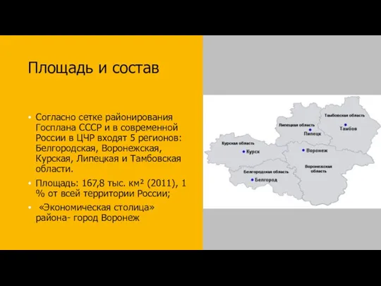 Площадь и состав Согласно сетке районирования Госплана СССР и в современной России