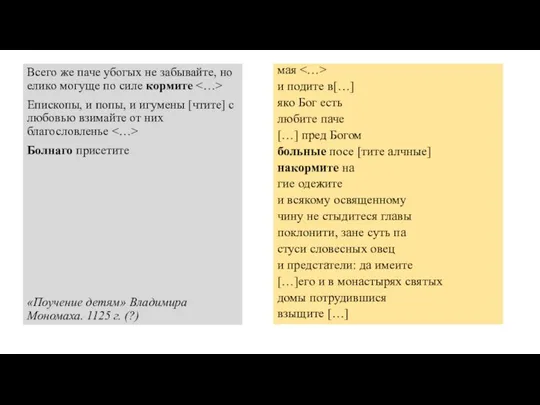 Всего же паче убогых не забывайте, но елико могуще по силе кормите