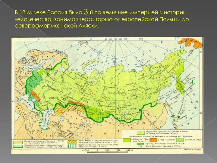 В 18-м веке Россия была 3-й по величине империей в истории человечества,