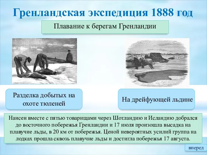Гренландская экспедиция 1888 год Плавание к берегам Гренландии Разделка добытых на охоте