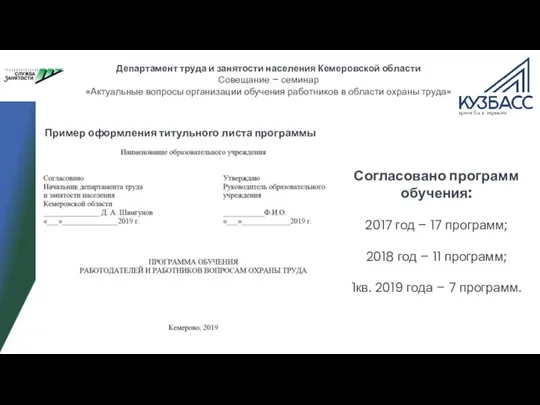 Департамент труда и занятости населения Кемеровской области Совещание – семинар «Актуальные вопросы
