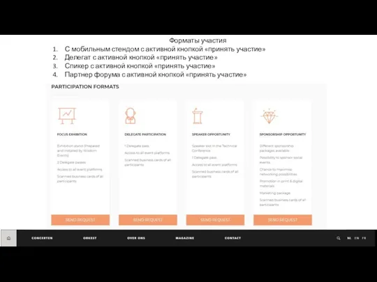 Форматы участия С мобильным стендом с активной кнопкой «принять участие» Делегат с