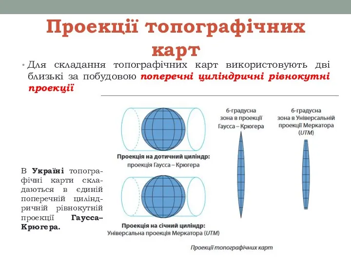 Проекції топографічних карт Для складання топографічних карт використовують дві близькі за побудовою