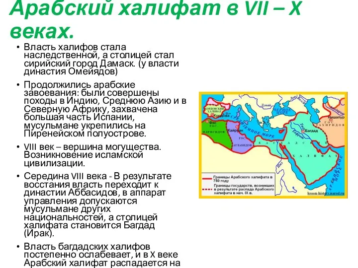 Арабский халифат в VII – X веках. Власть халифов стала наследственной, а