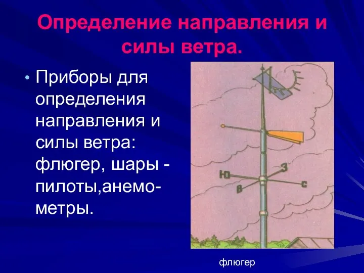 Определение направления и силы ветра. Приборы для определения направления и силы ветра: