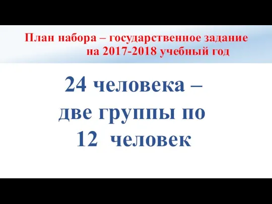 План набора – государственное задание на 2017-2018 учебный год 24 человека –