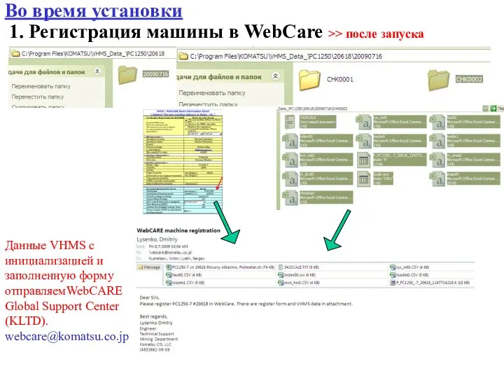 Во время установки 1. Регистрация машины в WebCare >> после запуска Данные