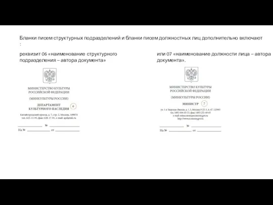 Бланки писем структурных подразделений и бланки писем должностных лиц дополнительно включают :