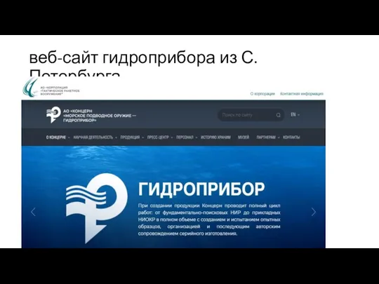 веб-сайт гидроприбора из С.Петербурга