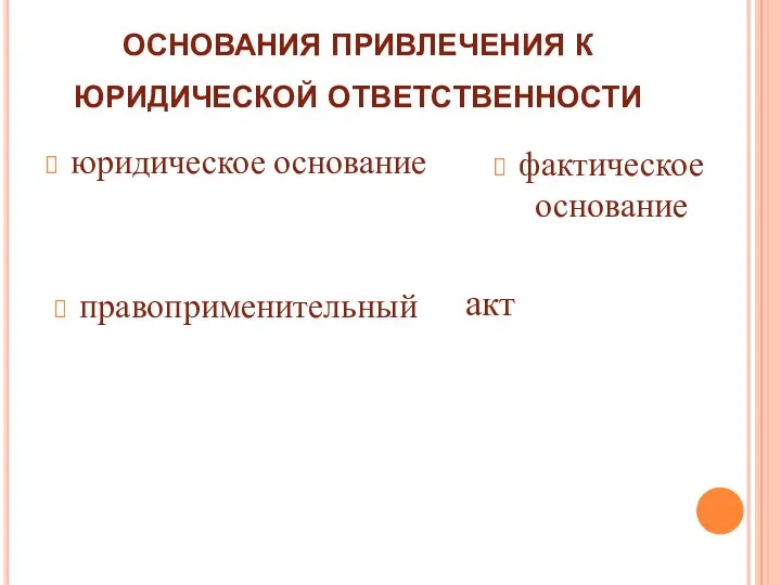 основания привлечения к юридической ответственности юридическое основание правоприменительный фактическое основание акт