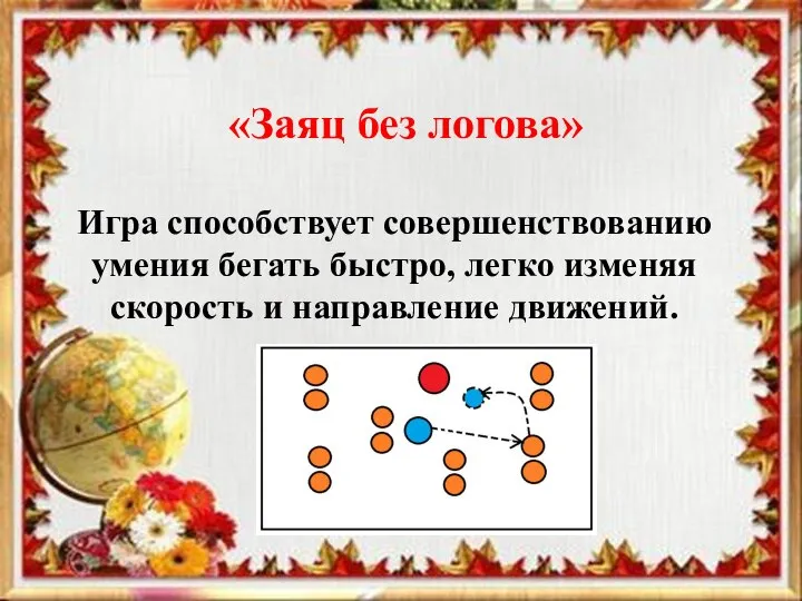 «Заяц без логова» Игра способствует совершенствованию умения бегать быстро, легко изменяя скорость и направление движений.