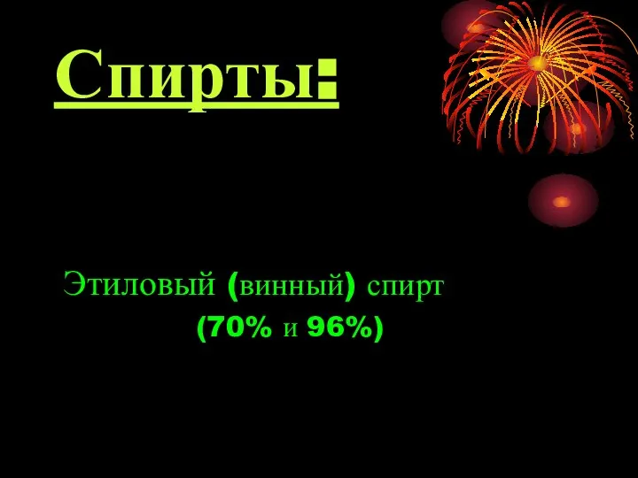 Спирты: Этиловый (винный) спирт (70% и 96%)