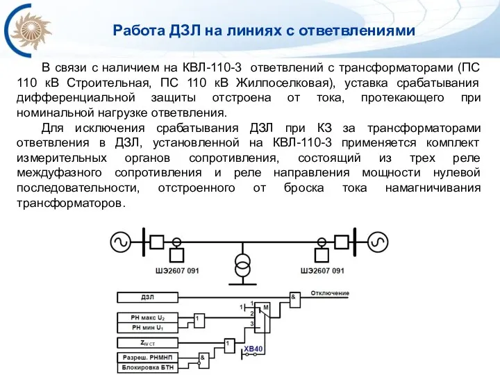 Работа ДЗЛ на линиях с ответвлениями В связи с наличием на КВЛ-110-3