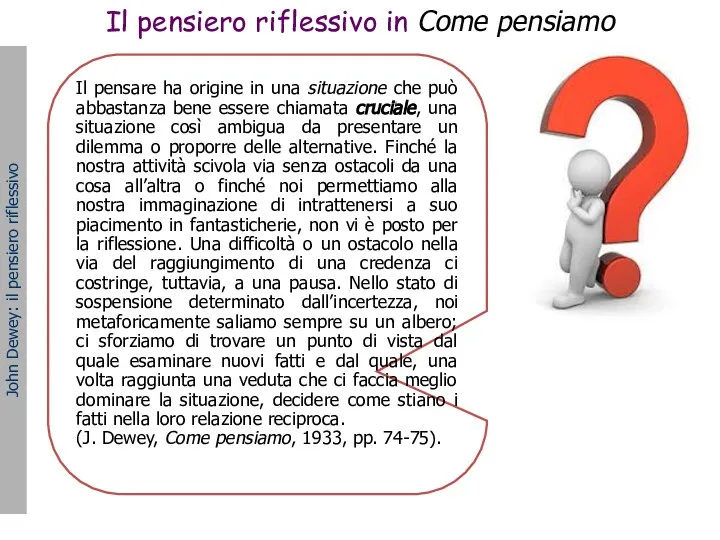 Il pensare ha origine in una situazione che può abbastanza bene essere