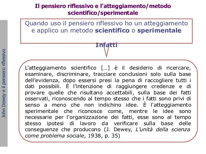 John Dewey e il pensiero riflessivo Quando uso il pensiero riflessivo ho