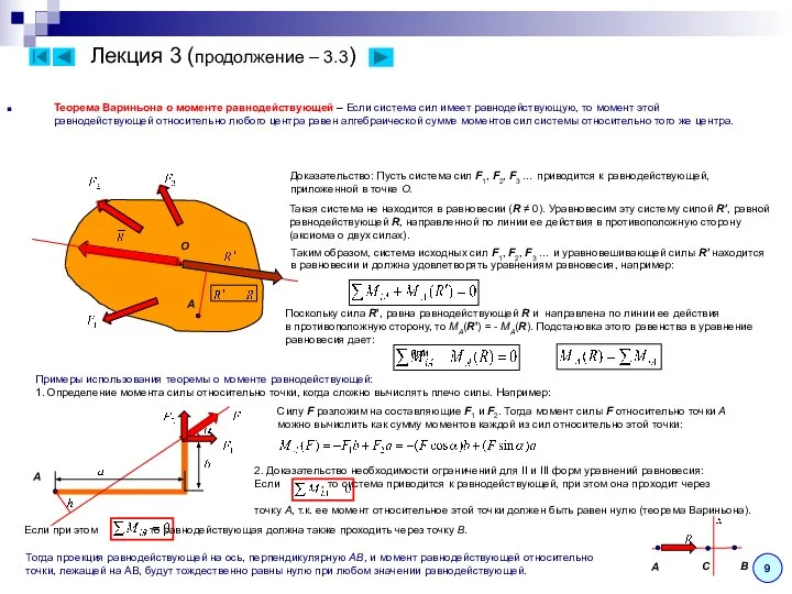 Лекция 3 (продолжение – 3.3) Теорема Вариньона о моменте равнодействующей – Если