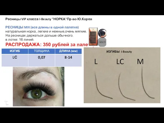 Ресницы VIP класса I-Beauty "НОРКА"Пр-во Ю.Корея РЕСНИЦЫ MIX (все длины в одной