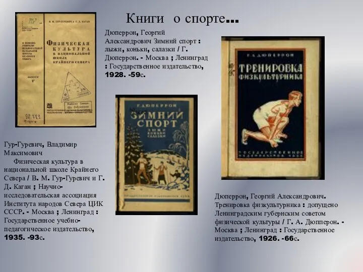 Книги о спорте… Дюперрон, Георгий Александрович. Тренировка физкультурника : допущено Ленинградским губернским