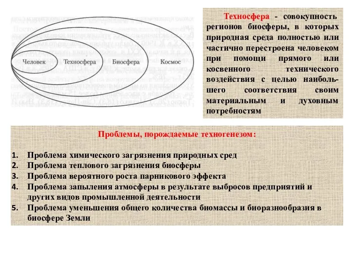 Техносфера - совокупность регионов биосферы, в которых природная среда полностью или частично