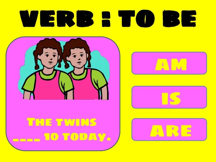 am is are The twins ____ 10 today. verb : to be