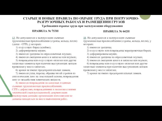 СТАРЫЕ И НОВЫЕ ПРАВИЛА ПО ОХРАНЕ ТРУДА ПРИ ПОГРУЗОЧНО-РАЗГРУЗОЧНЫХ РАБОТАХ И РАЗМЕЩЕНИИ