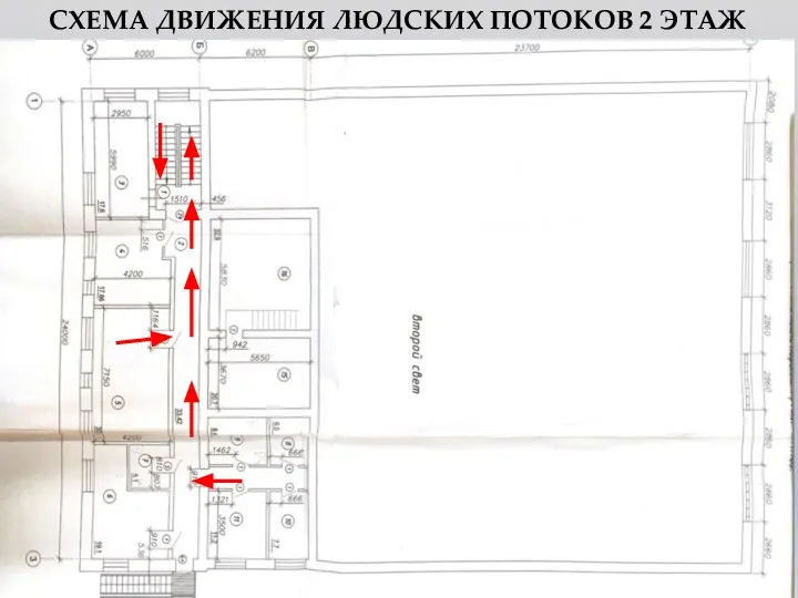 СХЕМА ДВИЖЕНИЯ ЛЮДСКИХ ПОТОКОВ 2 ЭТАЖ