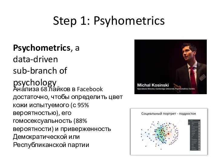 Step 1: Psyhometrics Psychometrics, a data-driven sub-branch of psychology Анализа 68 лайков