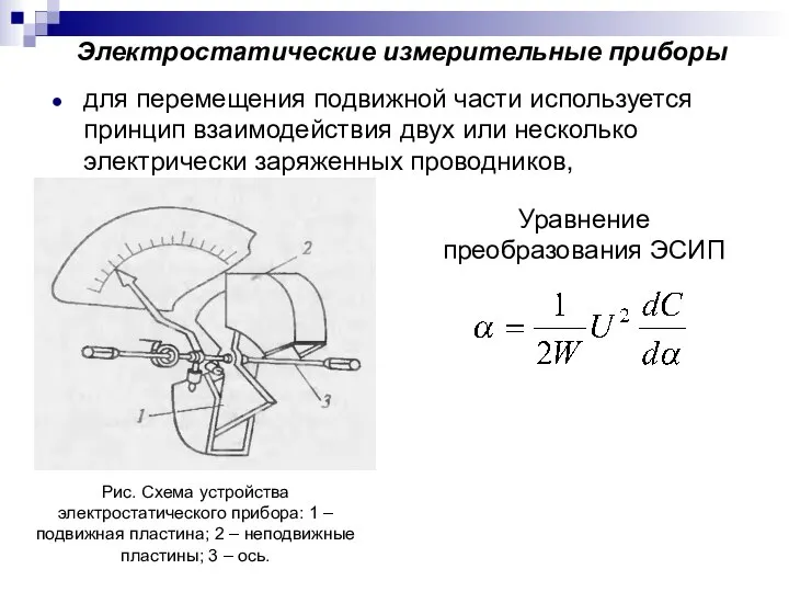 Электростатические измерительные приборы для перемещения подвижной части используется принцип взаимодействия двух или