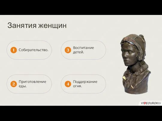 Собирательство. 1 Приготовление еды. 2 Воспитание детей. 3 Занятия женщин Поддержание огня. 4