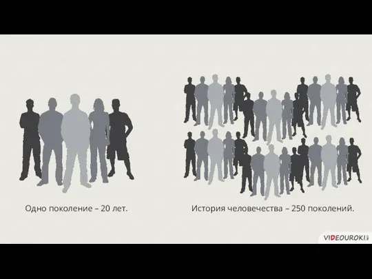 Одно поколение – 20 лет. История человечества – 250 поколений.