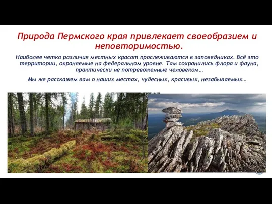 Природа Пермского края привлекает своеобразием и неповторимостью. Наиболее четко различия местных красот