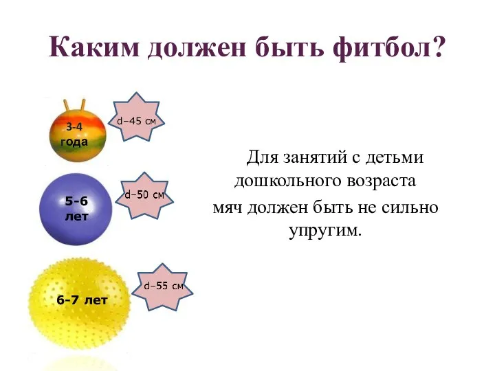 Каким должен быть фитбол? Для занятий с детьми дошкольного возраста мяч должен