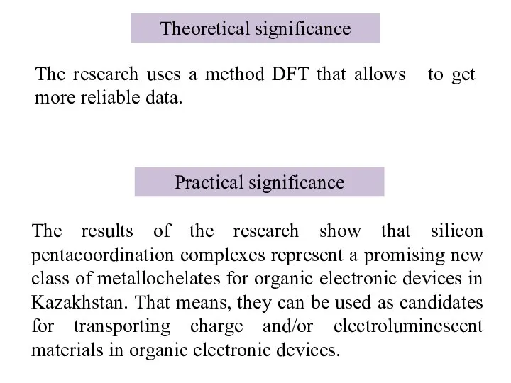 Theoretical significance Practical significance The research uses a method DFT that allows