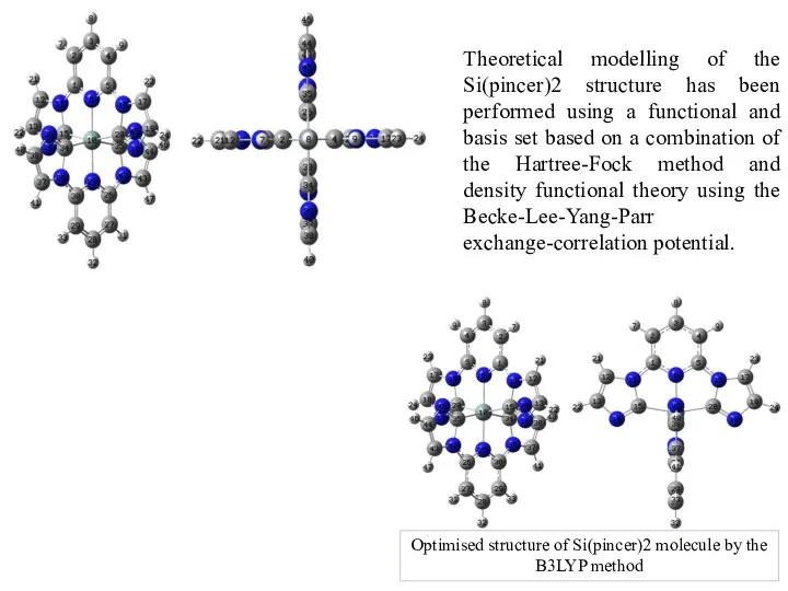 Optimised structure of Si(pincer)2 molecule by the B3LYP method Theoretical modelling of